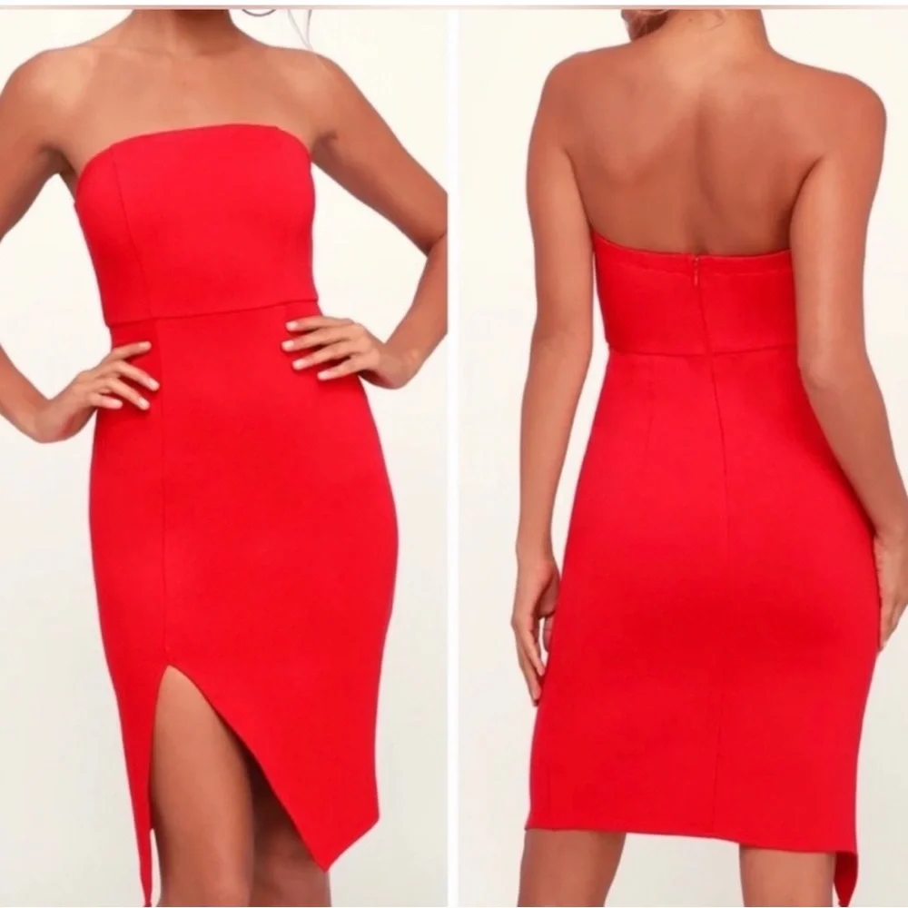 Lulus Jazzie Red Strapless Bodycon Dress Sz M - Picture 2 of 9